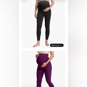 CRZ YOGA Maternity Black & Purple High-Waisted Leggings